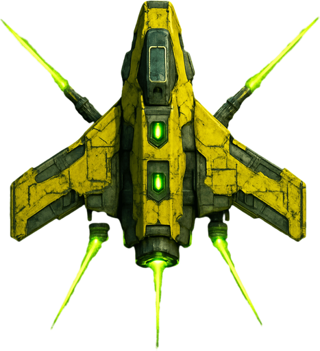 poisonous yellow laser spaceship top view.