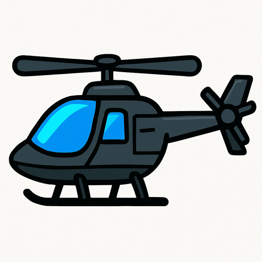 mavi camlı, bir helikopter.
In-Game asset.  2d.  High contrast.  No shadows
