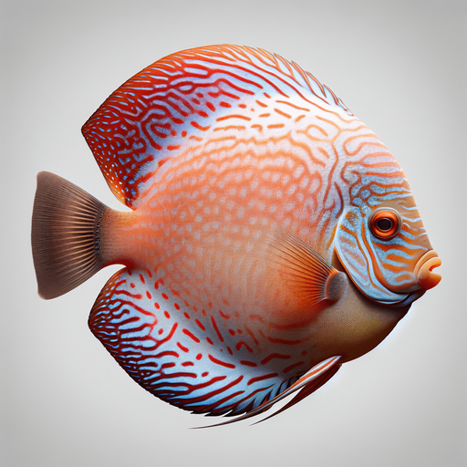 a realistic discusFish.
Single Game Texture. In-Game asset. 2d. Blank background. High contrast. No shadows.