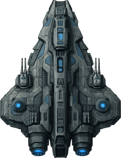 Uzay temalı Savaş Gemisi, gerçekçi, yazısız üstten görünüm. 
In-Game asset.  High contrast.  No shadows