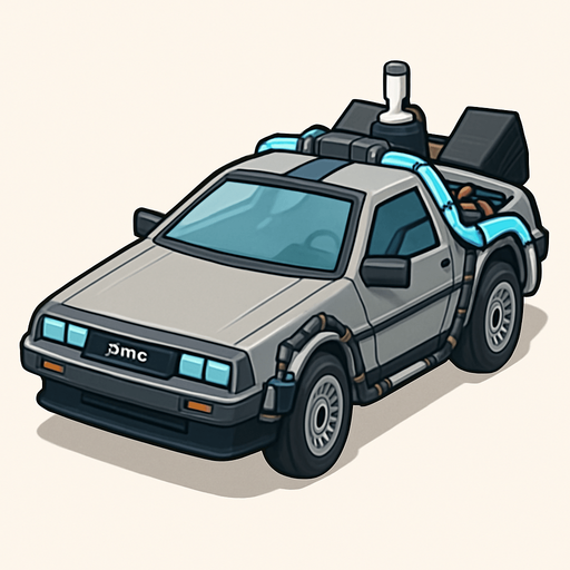paint foe me back to the future time machine car delorean from 3rd perspective.
In-Game asset.  2d.  No shadows