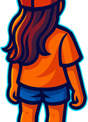 A young woman with long hair and shorts.