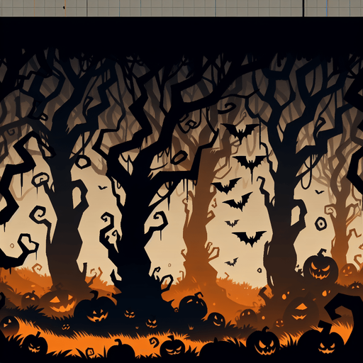 spooky halloween forest.
Single Game Texture. In-Game asset. 2d. Blank background. High contrast. No shadows.