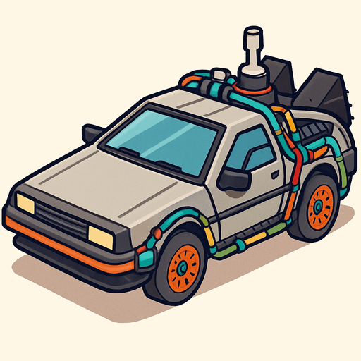 paint foe me back to the future time machine car delorean from 3rd perspective.
In-Game asset.  2d.  No shadows