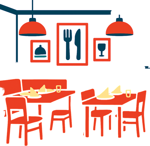 Fond d'écran restaurant.
In-Game asset.  2d.  High contrast.  No shadows