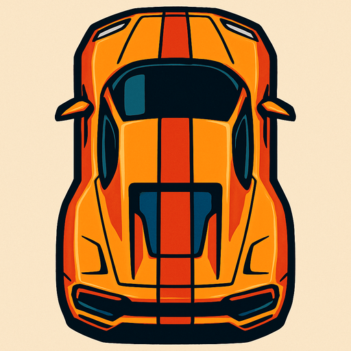 üstden çekilmiş sport araba.
In-Game asset.  2d.  High contrast.  No shadows