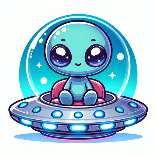 Cute alien in ufo spaceship.
Single Game Texture. In-Game asset. 2d. Blank background. High contrast. No shadows.