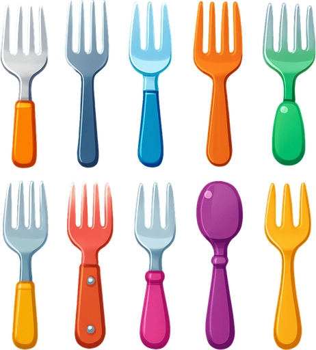 Pack of different forks.
In-Game asset.  High contrast.  No shadows. 3D