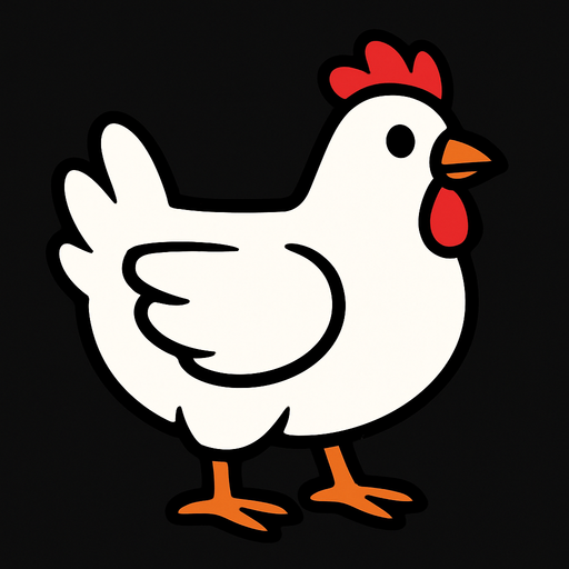 white chicken  with black background.
In-Game asset.  2d.  High contrast.  No shadows