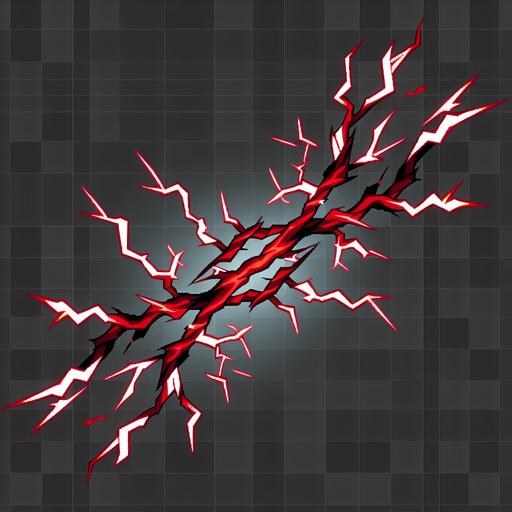 horizontal branch of red light thunder anime style.
Single Game Texture.  In-Game asset.  2d.  Blank background.  High contrast.  No shadows