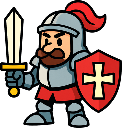 Has un caballero estilo cartoon.
In-Game asset.  2d.  High contrast.  No shadows