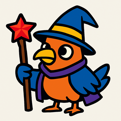 2d bird wizard.
In-Game asset.  2d.  High contrast.  No shadows