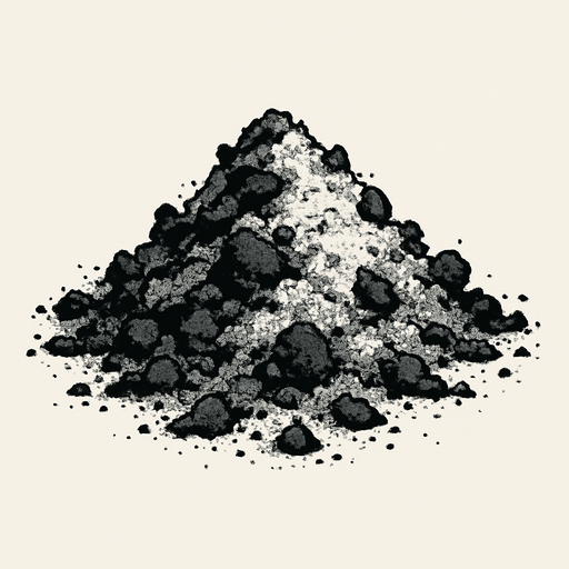 A pile of burn ash.
In-Game asset.  2d.  High contrast.  No shadows