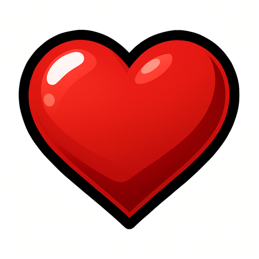 Red Heart, shiny, 3d, highly stylized, simple, black outline..
In-Game asset.  2d.  High contrast.  No shadows