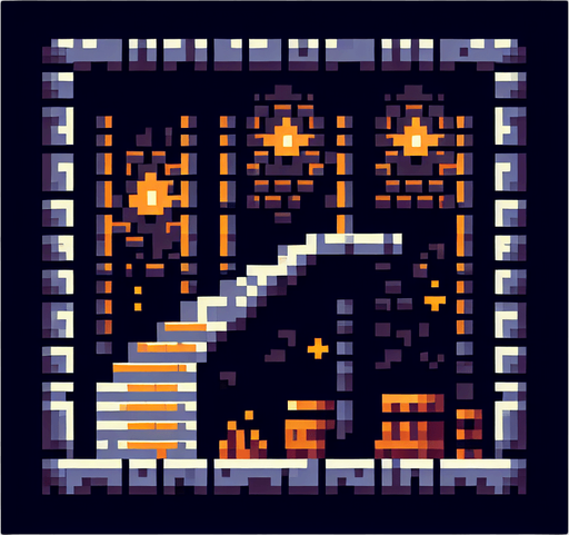 Dungeon pixelado.
Single Game Texture.  In-Game asset.  2d.  Blank background.  High contrast.  No shadows