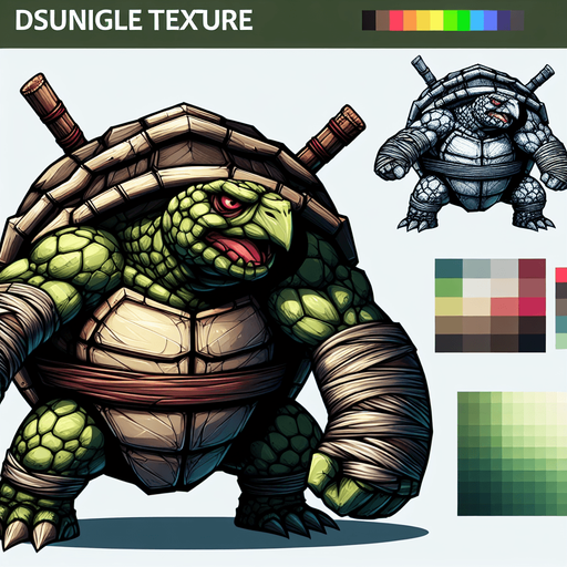 Enemy turtle for survival game
Single Game Texture. In-Game asset. 2d. Blank background. High contrast. No shadows.
