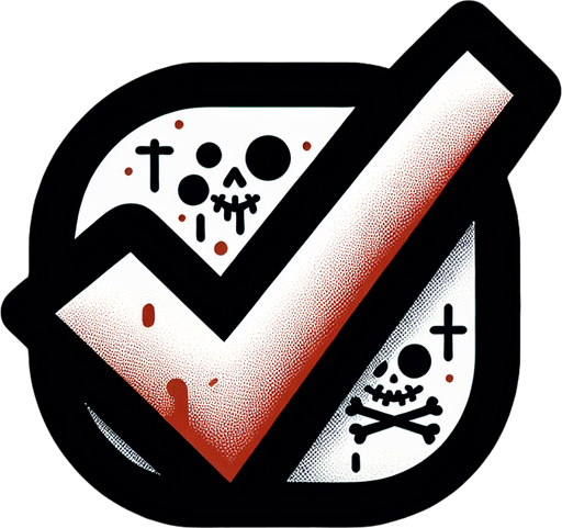 horror haloween Checkmark.
Single Game Texture. In-Game asset. 2d. Blank background. High contrast. No shadows.