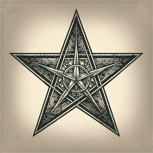 sketchy old fashion pentagram luxury star.
Single Game Texture.  In-Game asset.  2d.  Blank background.  High contrast.  No shadows