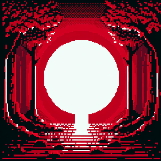 pixelart white unfilled circle.
red background, high contrast, shadowless.