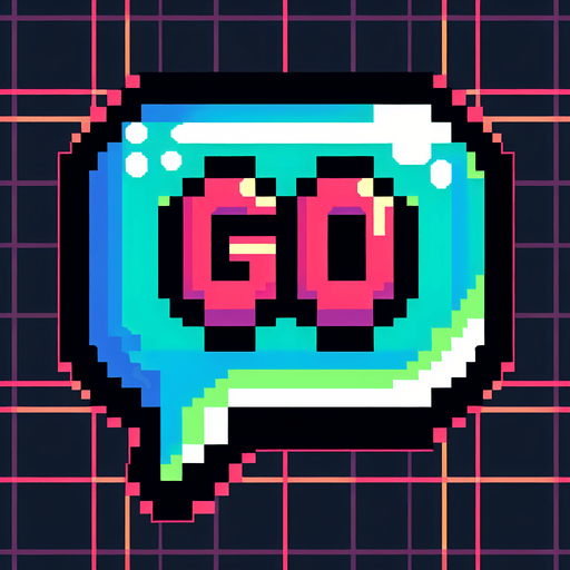 pixel art speech bubble that says "Go" neon color.
Single Game Texture. In-Game asset. 2d. Blank background. High contrast. No shadows.