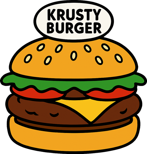 Krusty Burger hamburger.
In-Game asset.  2d.  High contrast.  No shadows