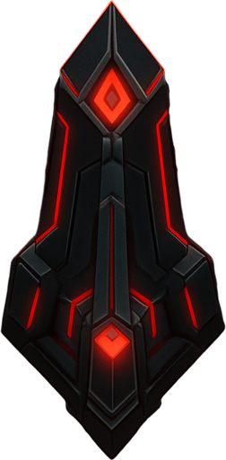 top-down view, high-tech energy obelisk, emits area energy pulses, holographic fire shield patterns, black and red glowing accents.
In-Game asset.  2d.  High contrast.  No shadows
