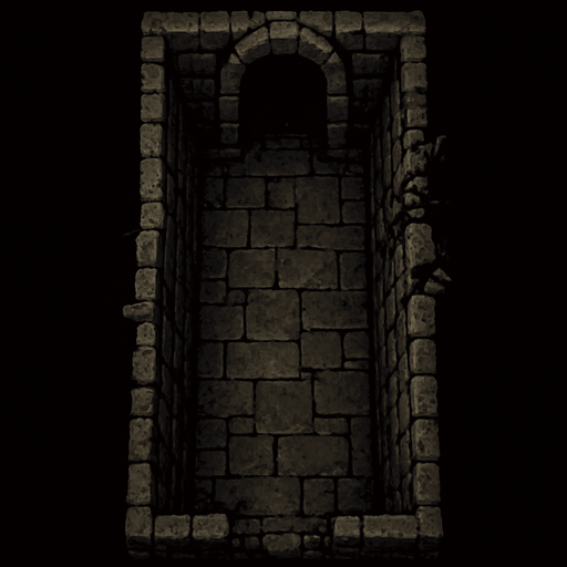 Koridor yukarıdan bakış dark souls style 2d pixel art.
In-Game asset.  2d.  High contrast.  No shadows