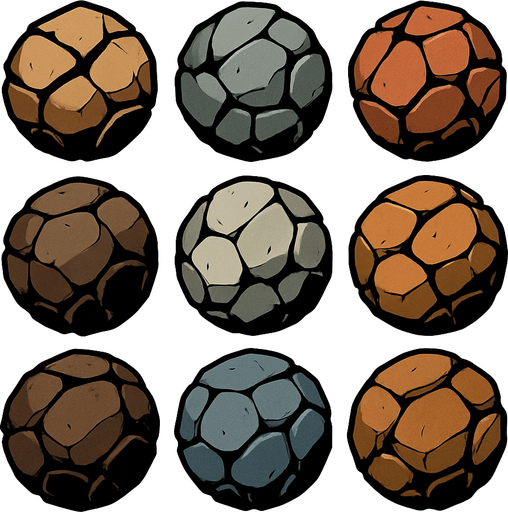 Pack of rocks shots.sphere.
In-Game asset.  2d.  High contrast.  No shadows