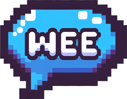 speech bubble saying "wee".
game asset. 2d. 8bit. no background. transparent background.