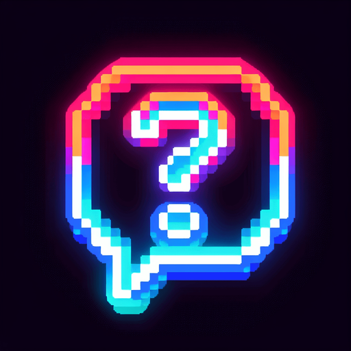 pixel art speech bubble that says "?" neon color.
Single Game Texture. In-Game asset. 2d. Blank background. High contrast. No shadows.