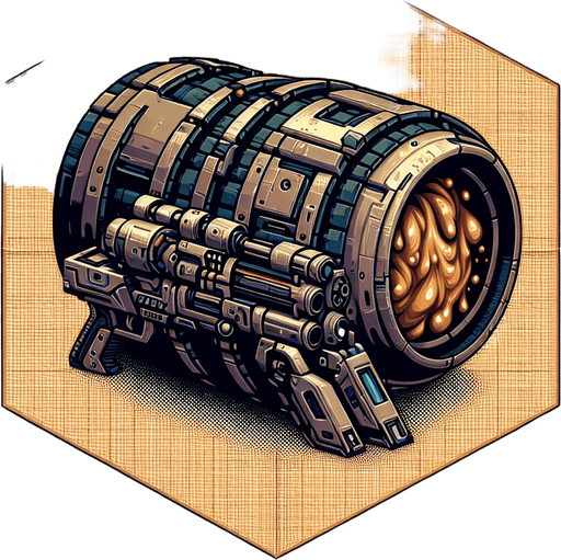 Intergalactic tub of congealed lard armed with integrated Gatling guns.
Single Game Texture. In-Game asset. 2d. Blank background. High contrast. No shadows.