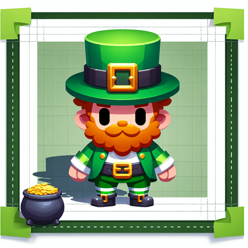 Leprechaun on a white papercard with rounded corners, front view..
Single Game Texture.  In-Game asset.  2d.  Blank background.  High contrast.  No shadows
