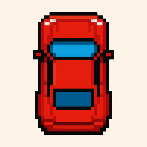 Draw 2d pixel car top view Red..
In-Game asset.  2d.  High contrast.  No shadows