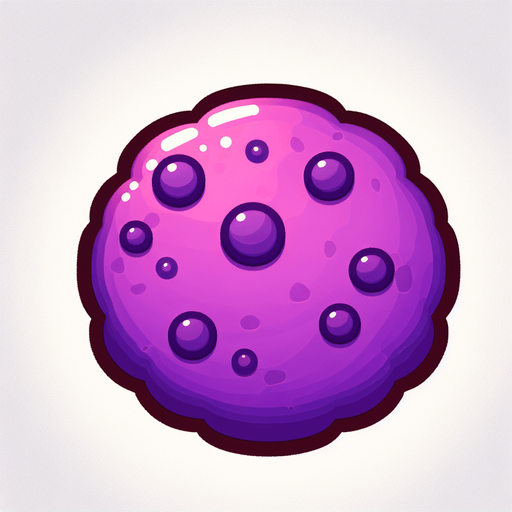 Purple cookie.
Single Game Texture. In-Game asset. 2d. Blank background. High contrast. No shadows.
