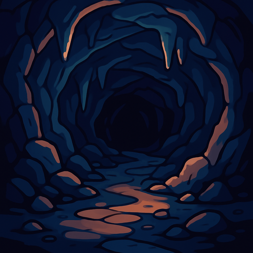 Deep cave with cartoonish style.
In-Game asset.  2d.  High contrast