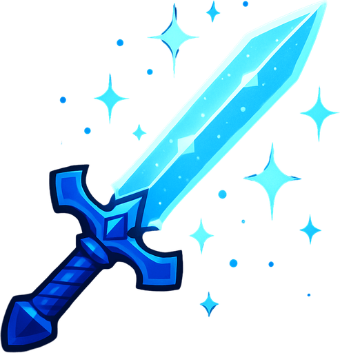 espada azul con destellos.
In-Game asset.  2d.  High contrast.  No shadows