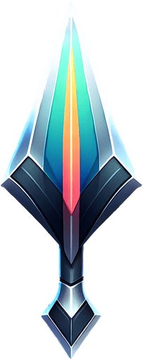 A 2D flat digital illustration of a sharp and colorful cartoonish sleek arrow tip, designed for a mobile archery game. The arrow tip should be metallic (steel or iron), with subtle gradients for a polished look. It should have a pointed triangular shape with a slightly stylized, game-friendly appearance, matching the clean, minimal aesthetic of vector-based graphics. Use a transparent background and ensure it's facing upward. Resolution: 512x512.".
Single Game Texture.  In-Game asset.  2d.  Blank background.  High contrast.  No shadows