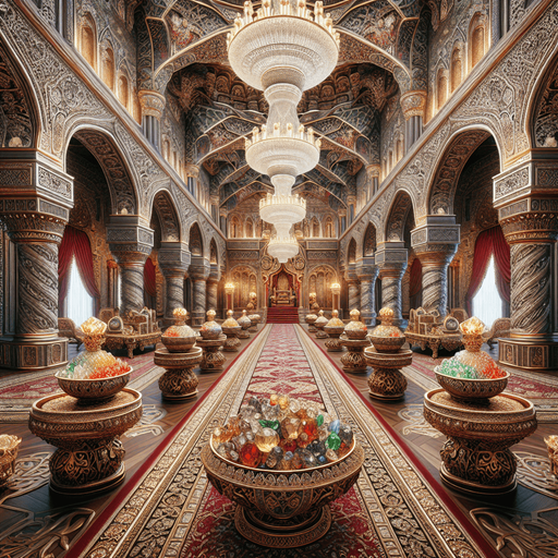 Hall in a luxury oriental castle (with bowls of gems)