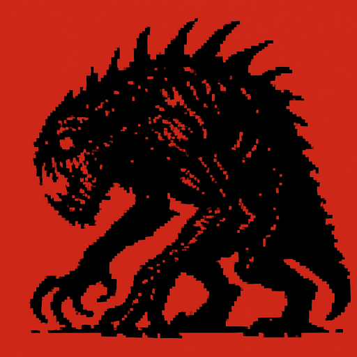 un mounstro grande hecho con pixeles con perspectiva de lado y mas aterrador
In-Game asset.  2d.  High contrast.  No shadows