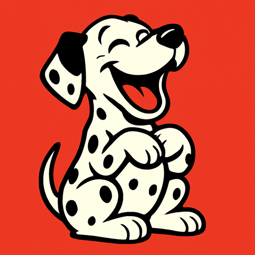 dalmatian dog laugh.
In-Game asset.  2d.  High contrast.  No shadows