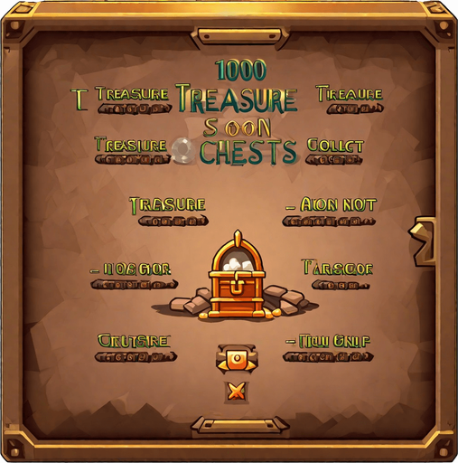 "Collect 100 treasure chests as soon as possible." text. No background. Transparent background. Blank background. No shadows. 2d. In-Game asset. flat