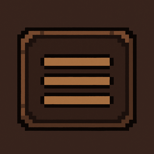 Menu button. Pixel art dark brown..
In-Game asset.  2d.  High contrast.  No shadows No writing inside