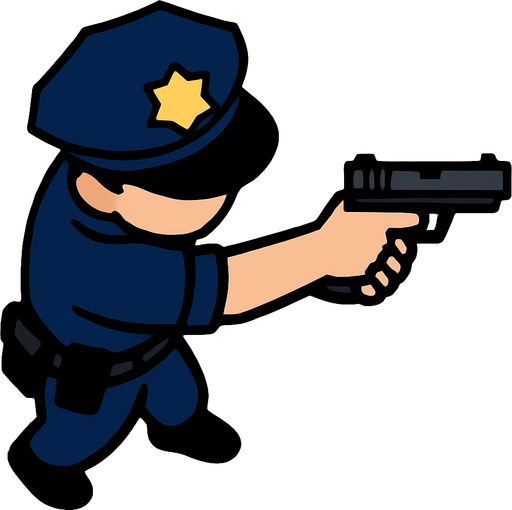 a topdown policeman and he's pointing a gun. In-Game asset. 2d. High contrast. No shadows.
In-Game asset.  2d.  High contrast.  No shadows