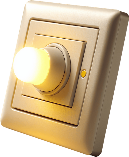 Photorealistic Yellow led standby led into light switch,front view.