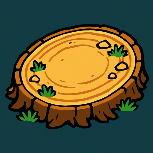 oval kütük küçük bir meydan gibi üstten görünümlü.
In-Game asset.  2d.  High contrast.  No shadows