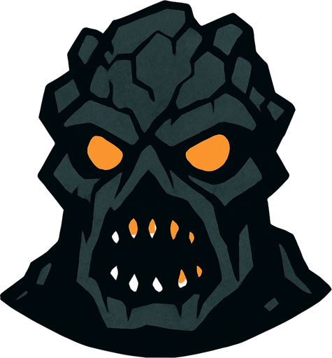 2d mysterious and scary golem character's head.
In-Game asset.  2d.  High contrast.  No shadows