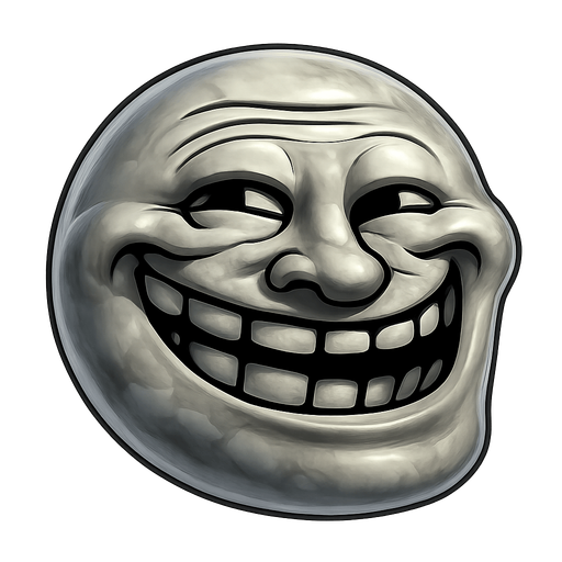 Head of troll face meme. face shaped as a marble shaped face made in blender 3D. 
In-Game asset.  2d.  High contrast.  No shadows