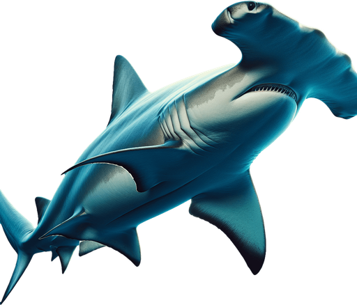 Hammer shark swimming in left direction...
2024 game style. Photorealistic. Full lateral view from mouth to tail