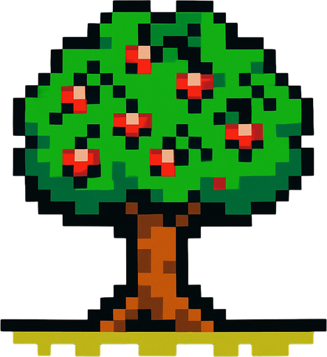 Cherry tree 8 bit.
In-Game asset.  2d.  High contrast.  No shadows