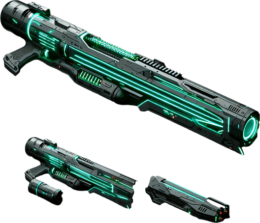 elongated futuristic laser canon gun green.
top view